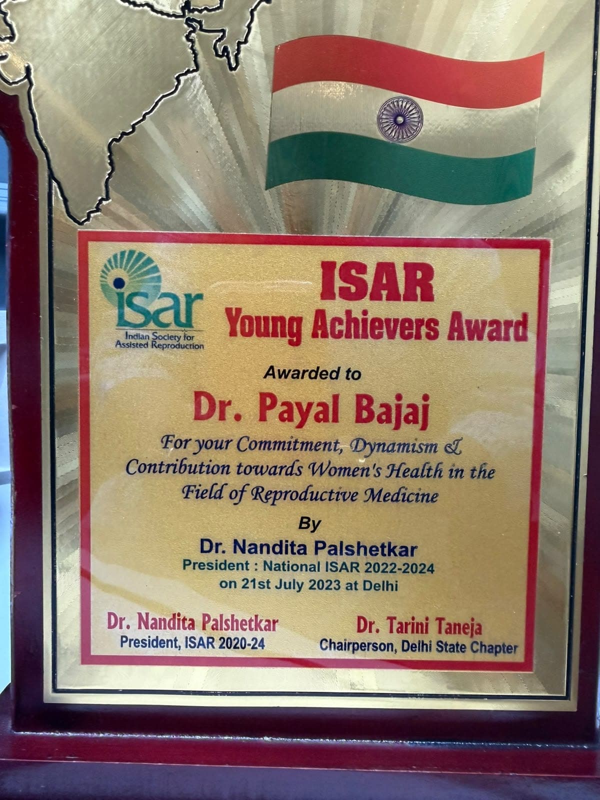ISAR Young Achievers Award 2023 presented to Dr. Payal Bajaj