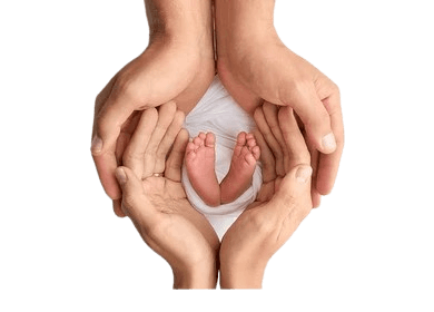 Hands cradling newborn feet, symbolizing care and new life at Nandi IVF